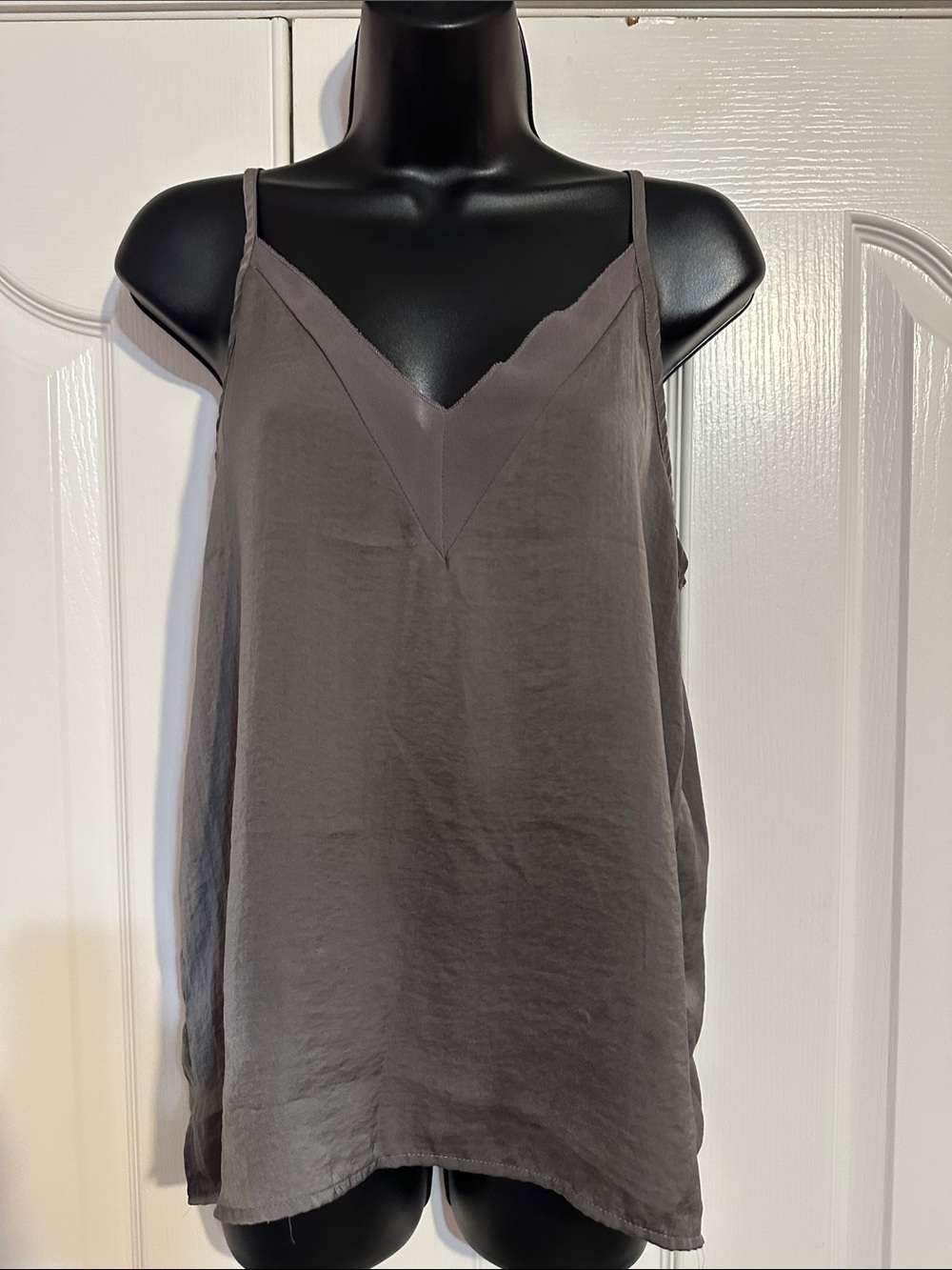 BKE Charcoal Gray Satin-Feel V-Neck Cami